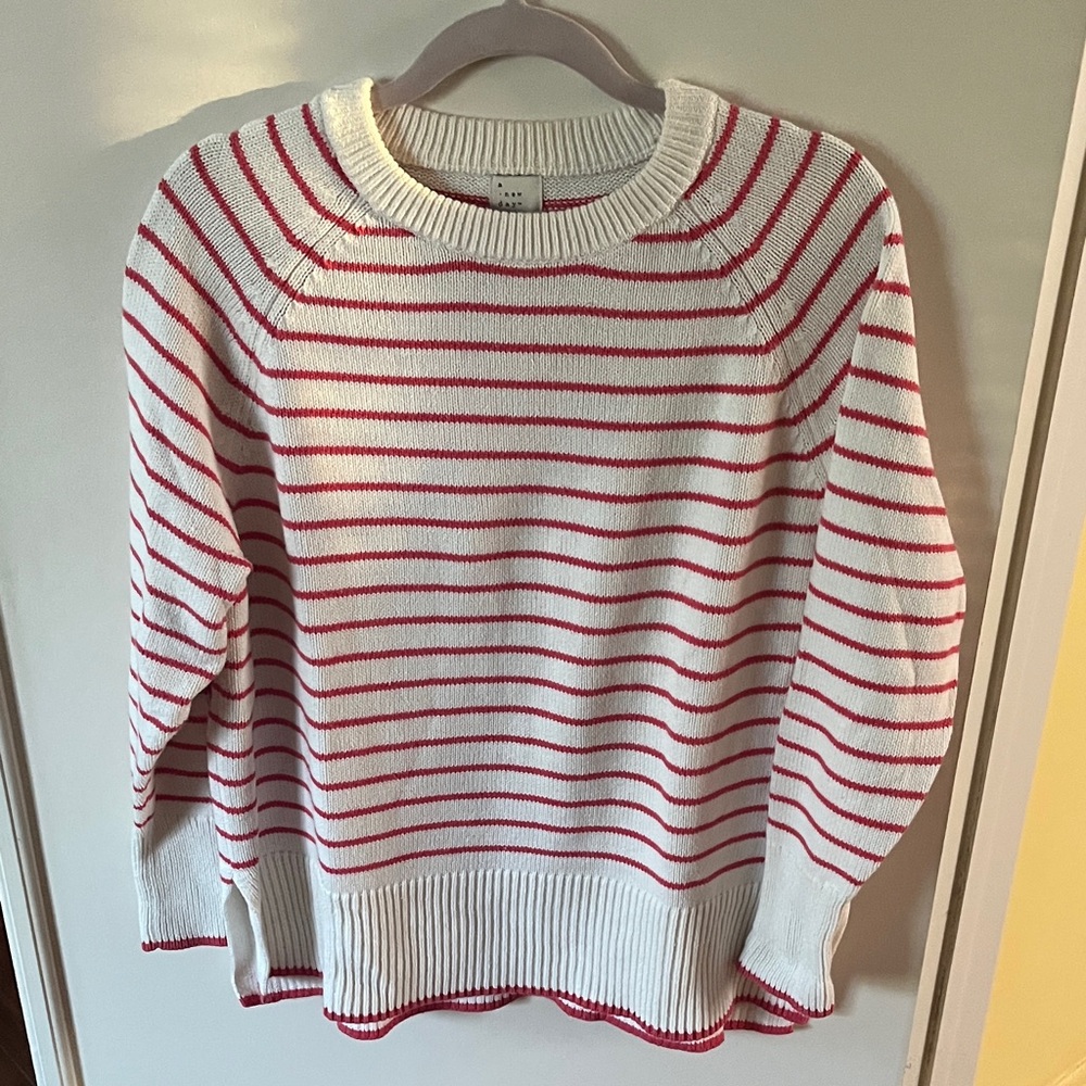 a new day White and Red Striped Crew Neck Sweater